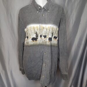 Boulder Creek XL big button down flannel shirt bear country outdoor gray worn